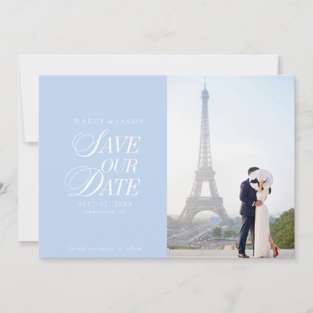 Classy Pastel Blue Elegant Save the Date Card Spara Datumet (Framsida)