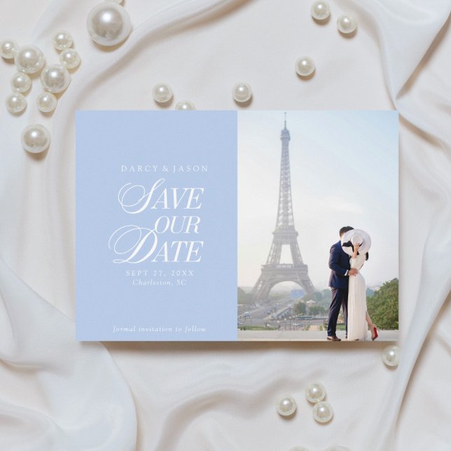 Classy Pastel Blue Elegant Save the Date Card Spara Datumet (Skapare uppladdad)