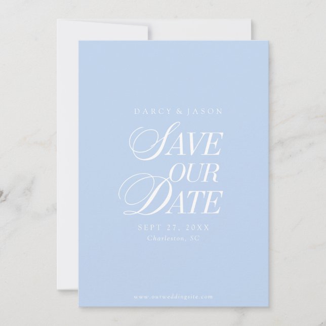 Classy Pastel Blue Elegant Save the Date Card Spara Datumet (Framsida)