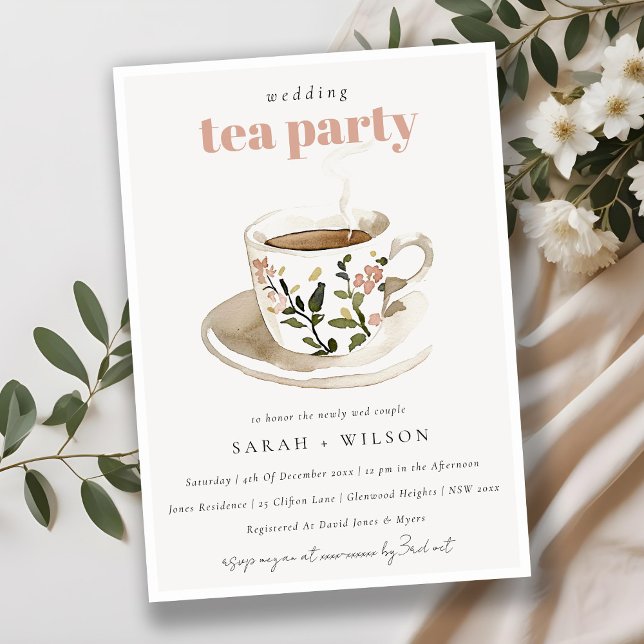 Classy Pastel Floral Tea Cup Wedding Tea Party  Inbjudningar (Skapare uppladdad)