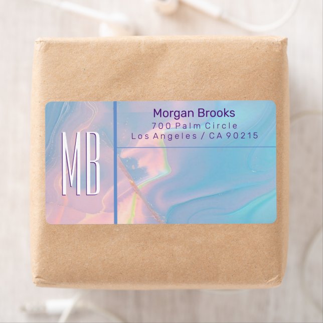 Classy Pastel Marble Monogram Adress Fraktsedel (Insitu)