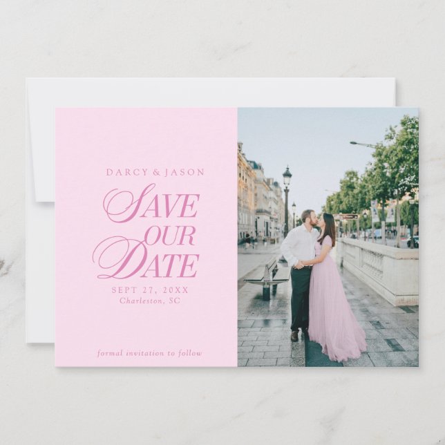 Classy Pastel Pink Elegant Save the Date Card Spara Datumet (Framsida)