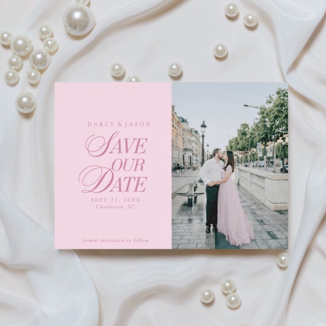 Classy Pastel Pink Elegant Save the Date Card Spara Datumet (Skapare uppladdad)