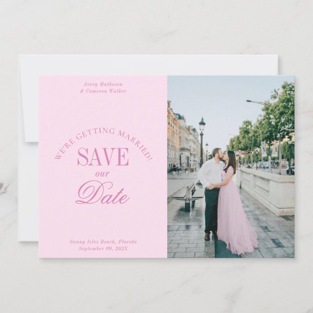 Classy Pastel Pink Elegant Save the Date Card Spara Datumet (Framsida)