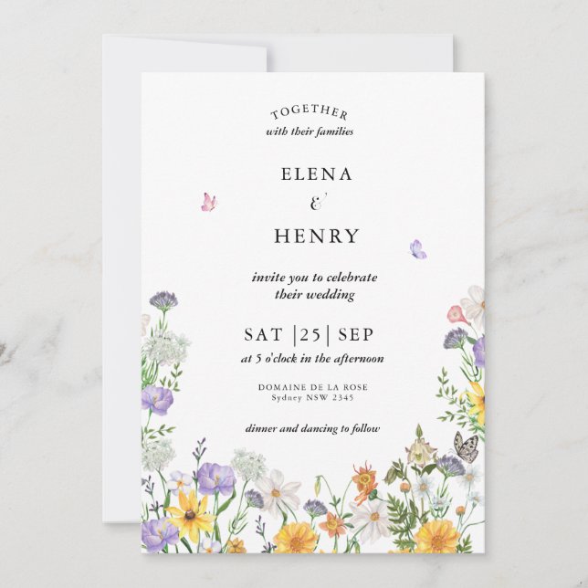 Classy Pastel WildblomSecret Garden Wedding Inv Inbjudningar (Framsida)