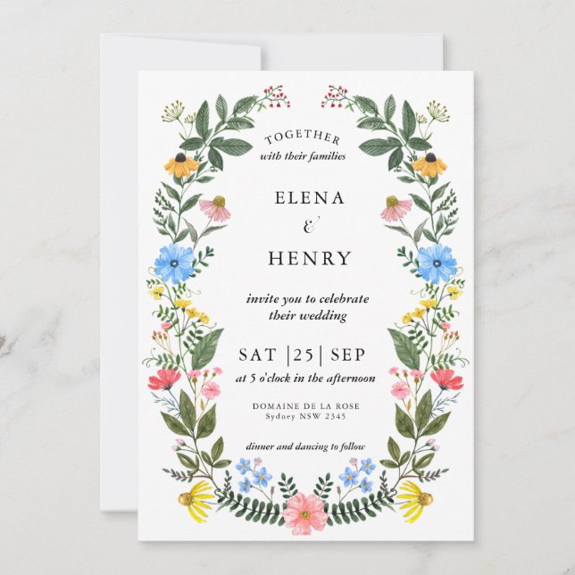 Classy Pastel WildblomSecret Garden Wedding Inv Inbjudningar (Framsida)