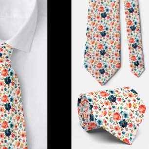 Classy Peach Rosa Blue Watercolor Ro Neck Tie Slips
