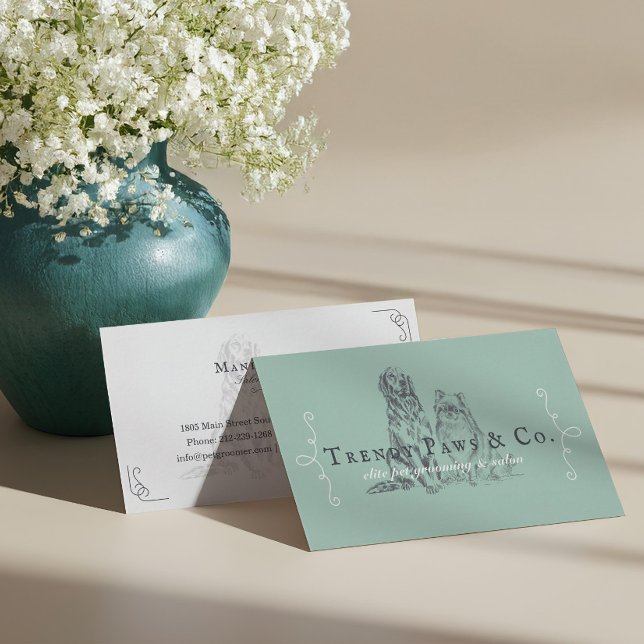 Classy Pet Salon Pommanian & Golden Retriever Hund Visitkort (Classy Pet Salon Pomeranian & Golden Retriever Dog Business Card)