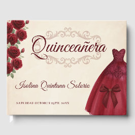 Classy Photo Quinceanera 15th Birthday Burgundy Gästböcker