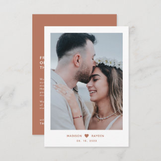 Classy Photo Terracotta Script med Heart Bröllop Tack Kort