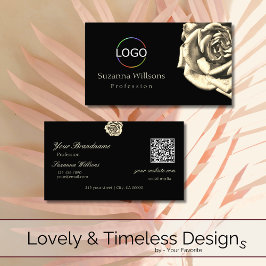 Classy Plain Black Beige Ro Logotyp och QR-kod Visitkort