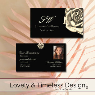 Classy Plain Black Beige Ro med Initialer Photo Visitkort