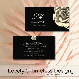 Classy Plain Black Beige Ro med Initialer Visitkort