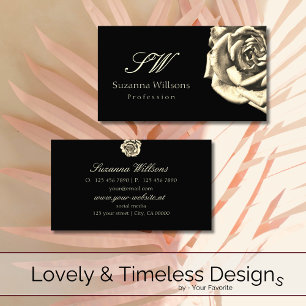 Classy Plain Black Beige Ro med Initialer Visitkort