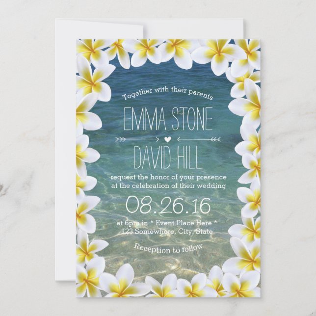 Classy Plumeria Blommigt Ram Beach Wedding Inbjudningar (Framsida)