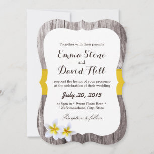 Classy Plumeria Flowers & Wood Beach Wedding Inbjudningar