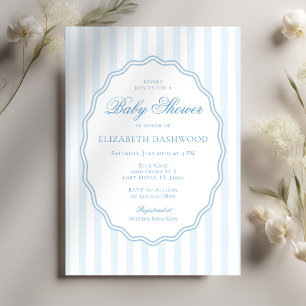 Classy Preppy Rand Vågigt Ram Kusten Baby Shower Inbjudningar