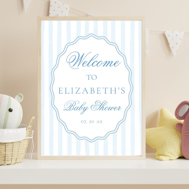 Classy Preppy Stripes Wavy Frame Coast Baby Shower Poster (Skapare uppladdad)