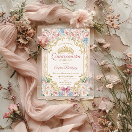 Classy Princess Rosa Blue Blommigt Quinceanera Meddelande