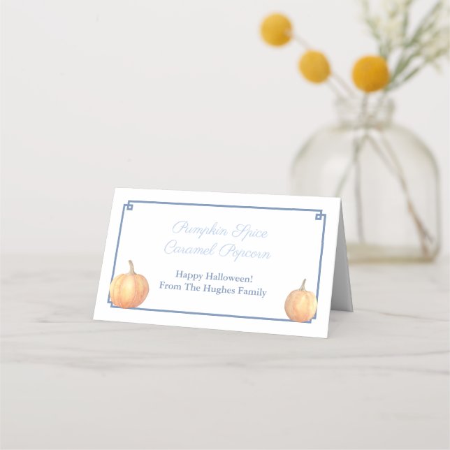 Classy Pumpkin Halloween Candy Favor Bag-Märkre Placeringskort (Framsida)