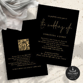 Classy QR Code Guld Black Wedding bjudande Inbjudningar