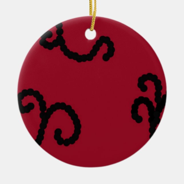 Classy Red and Black Beaded Swirl Julgransprydnad Keramik (Framsidan)