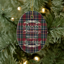 Classy Red Dark Teal Blue Floral Holiday Wreath Julgransprydnad Keramik