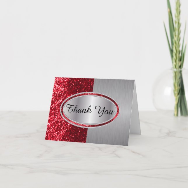 Classy Red Glitter Brush Steel Metall utseende Tack Kort (Framsida)