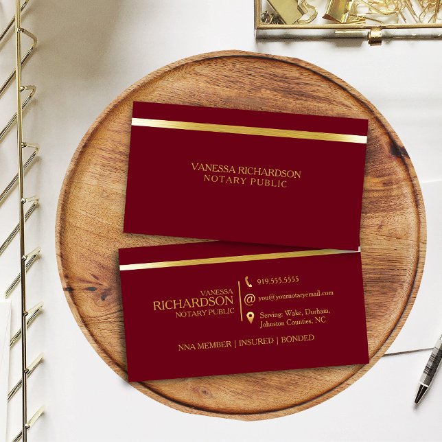 Classy Red & Guld Luxury Professionell Notary Visitkort (Skapare uppladdad)