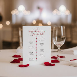 Classy Red Hearts Wedding Day Schedule Timeline  Tilläggskort