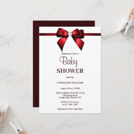 Classy Red Jewel Bow Baby Shower Inbjudningar