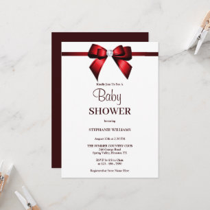 Classy Red Jewel Bow Baby Shower Inbjudningar