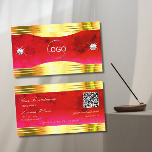 Classy Red Marble Shiny Guld Gräns Logotyp QR-kod Visitkort