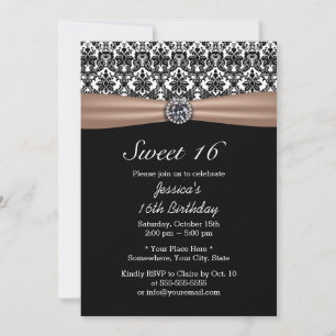 Classy Ribbon & Damask Diamond Sweet 16 Inbjudningar