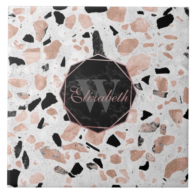 Classy ro vintage guld marble abstrakt terrazzo kakelplatta (Framsidan)