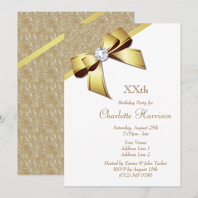 Classy Romantic Guld & White Födelsedagsfest Inbjudningar (Fram/baksida)