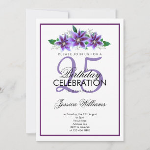 Classy Romantic Lila Clematis Birthday Inbjudningar