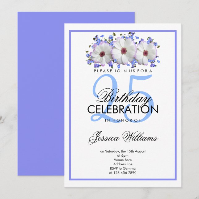 Classy Romantic White Flowers Birthday Inbjudningar (Fram/baksida)