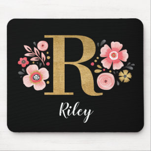 Classy Rosa Black Girly Monogram Initial Brev R Musmatta