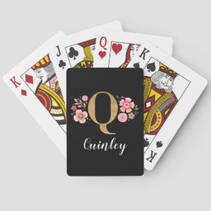 Classy Rosa Black Monogram Initial Girly Brev Q Casinokort