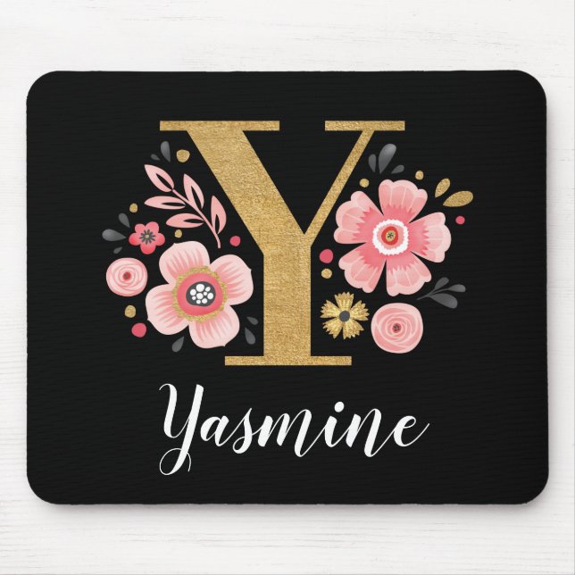 Classy Rosa Black Monogram Initial Girly Brev X Musmatta (Framsidan)