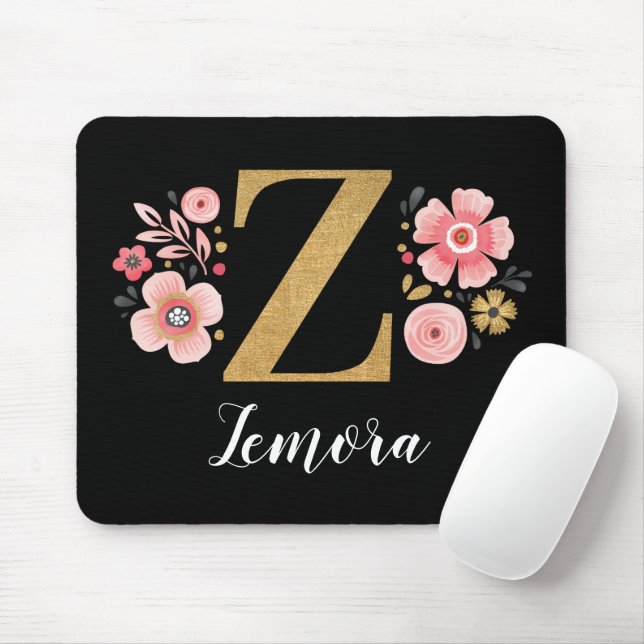 Classy Rosa Black Monogram Initial Girly Brev Z Musmatta (Med mus)