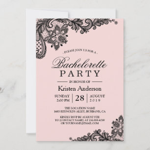 Classy Rosa Black Snöre Bachelorette Party Inbjudningar