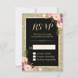 Classy Rosa Blommigt Guld Glitter Sparkling OSA Kort