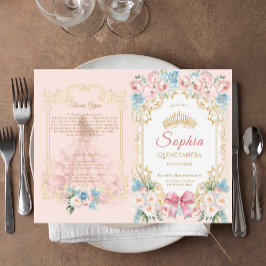 Classy Rosa Bow Blommigt Quinceanera Program