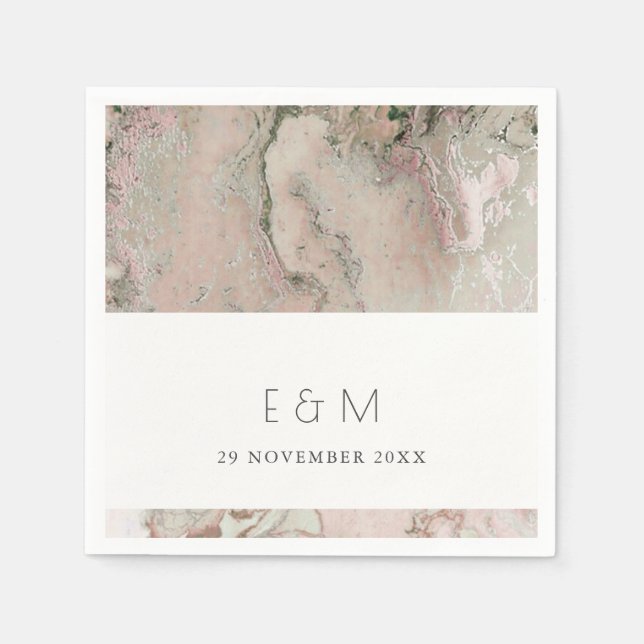 CLASSY ROSA DUSKY RO GULD AGATE MONOGRAM BRÖLLOP PAPPERSSERVETT (Framsidan)