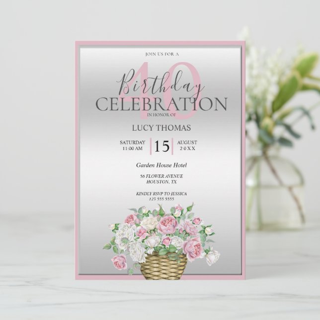 Classy Rosa Flower Bouquet Dekoration Birthday Inbjudningar (Stående Fram)