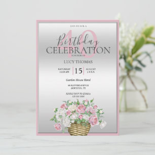 Classy Rosa Flower Bouquet Dekoration Birthday Inbjudningar