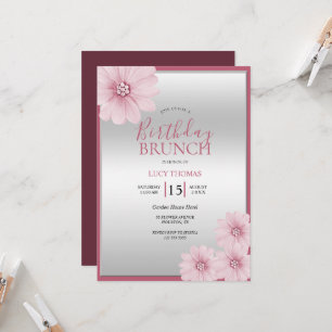 Classy Rosa Flower Dekoration Birthday Brunch Inbjudningar