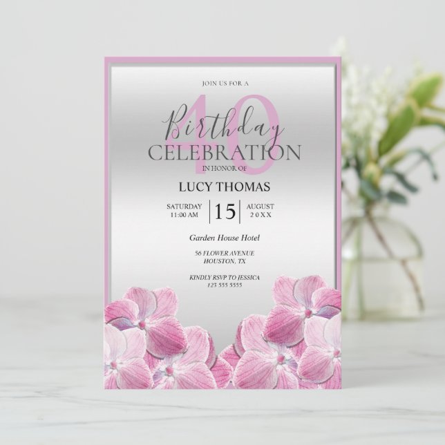 Classy Rosa Flowers Dekoration Birthday Inbjudningar (Stående Fram)